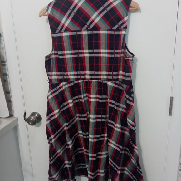 Torrid 2 Sleeveless Pullover Navy blue Red Plaid collared Shirt Dress w Belt - Picture 5 of 7